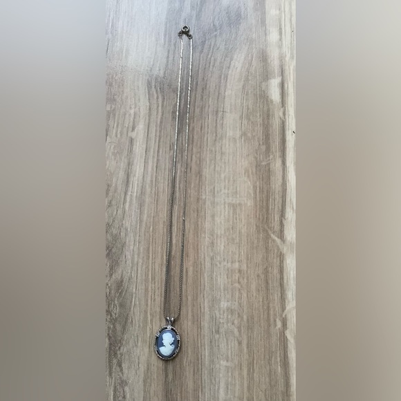 Vintage blue & white cameo pendant necklace - Picture 7 of 8